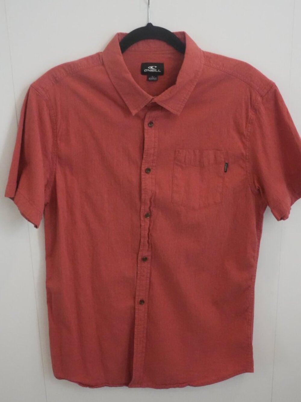 O'Neill Modern Fit Button-Up Shirt Rust Red Short Sleeve Men's L